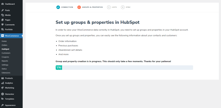 Set up groups and properties for HubSpot - loading